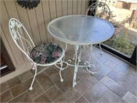 Glass Top Patio Table & 2-Chairs, 29"D