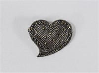 .925 Sterling Marcasite Heart Brooch