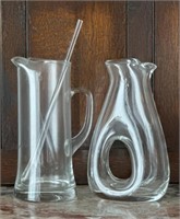 Two Art Glass Water Liquor Pitchers