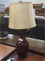 BROWN POTTERY LAMP & SHADE