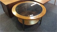 MID CENTURY ROUND COFFEE TABLE WITH METAL LEGS