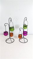 (2) 3 color hanging glass candle holders