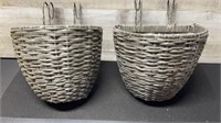 2 Resin Woven Flower Baskets 14" Long X 12" High