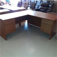 L Shaped wood desk with locking drawers