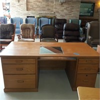 Wood Desk with Glasd Top, six drawers and