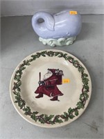 Henn santa pottery plate , reed and Barton coin