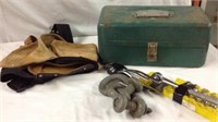 Metal tool box leather toolbelt socket set and