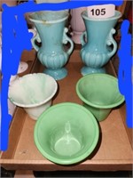 2  MARKED USA VASES & 3 SMALL VASES