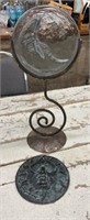 Metal Tea Light Stand with Round Glass Crescent