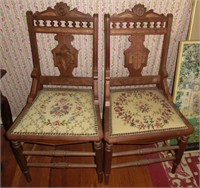 1870s pr. ornate walnut parlor chairs