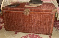 oriental wicker blanket chest w/brass mounts