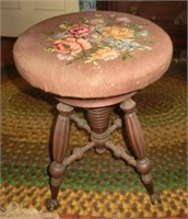 metal claw glass ball needlepoint piano stool