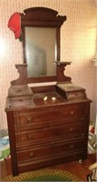 1880s glove box dresser w/mirror & lamp stands
