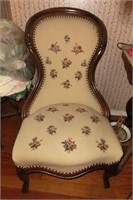 1860s balloon back slipper chair w/needlepoint