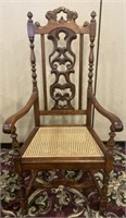 Baroque Style Carved Wood & Cane Armchair
