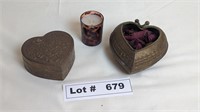 BRASS TRINKET HEART SHAPED BOX AND POTPORI HOLDER