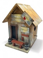 Hand painted wooden bird house general store 
9