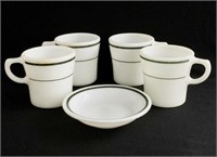 Set of 4 vintage milk glass coffee mugs and a smal