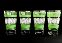 Set of 4 vintage green and white beverage glasses