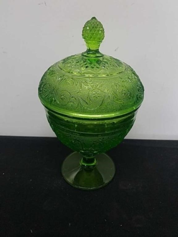 Vintage Duncan Miller sandwich lime green compote