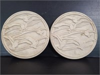 White ceramic round seagull embossed art