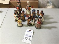 12 figurines (2 pilgrim; 10 indian)
