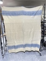 Wool Blanket Cream/Blue Stripes