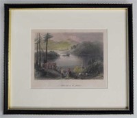 Antique Bartlett Etching Settlers Hut on Frontier