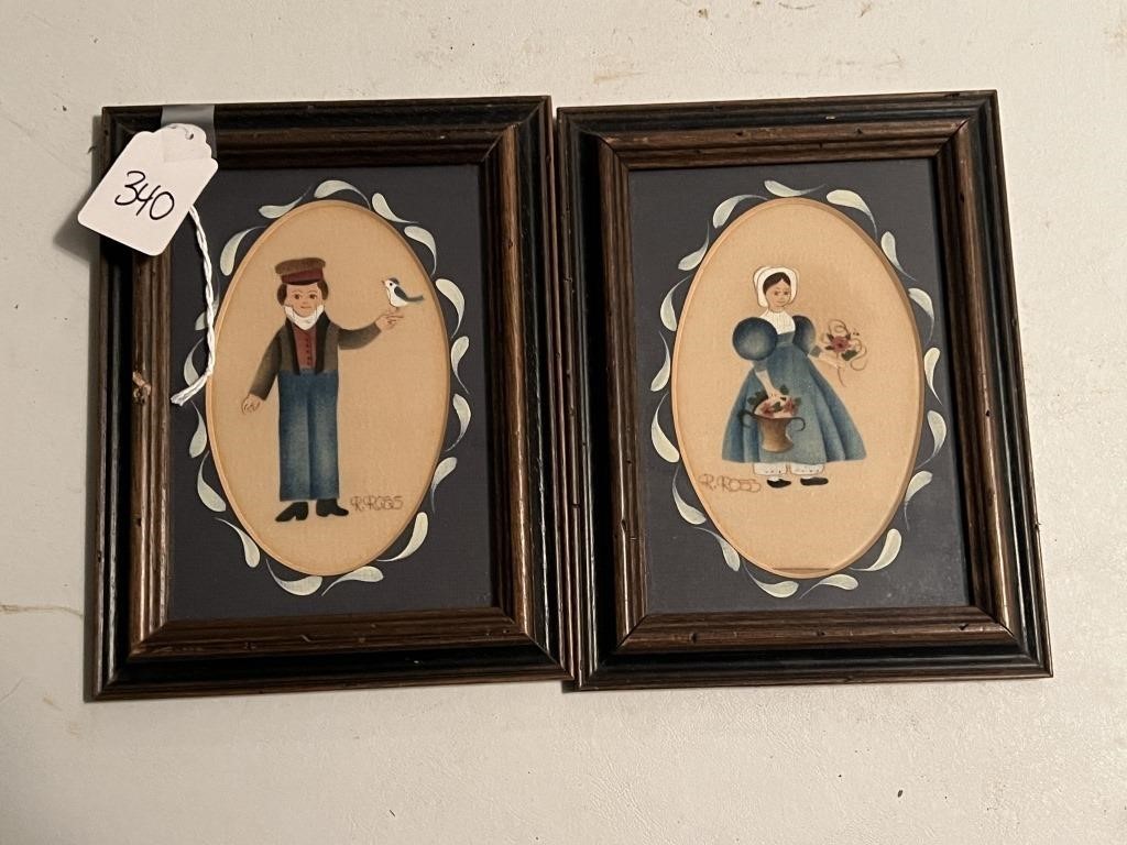 Framed R. Ross Watercolor Amish Paintings
