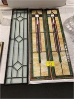 PAIR OF 35" TALL STAINED GLASS WINDOWS, ANTIQUE