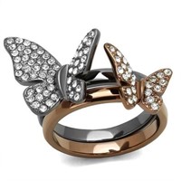 Two-tone .20ct White Sapphire Butterfly Ring Set