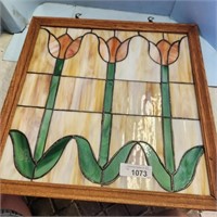Vintage Tiffany Style Stained Glass Framed Window