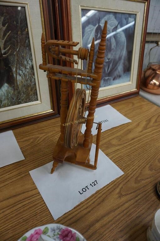 miniature wood spinning wheel, hand-crafted