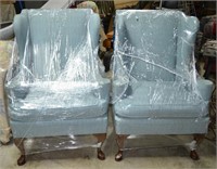 Blue Upholstered Wing Back Chairs (2)