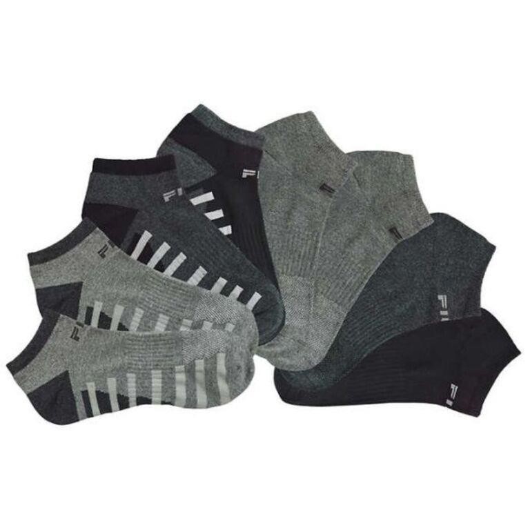 8-Pk Fila Men's 7-12 Ankle Sock, Black and Grey