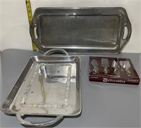 Silver Serving Trays, 2 & Cheese Wedges, 4