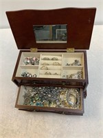 Wooden Jewelry Box w/Costume Jewelry