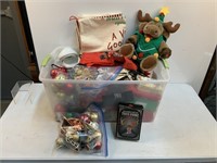 Tote w/Christmas Decorations, Games, etc.