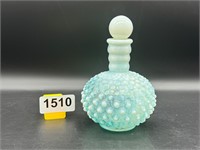 Blue Opalescent Hobnail Stopper Bottle