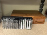 Lot of Audio Cassettes and Teak Tech Storage