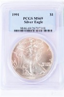 Coin 1991 American Silver Eagle PCGS MS69