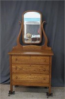 Antique Oak 3 drawer Dresser with Beveled Mirror
