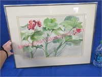 framed watercolor "geraniums" by anita rogoff