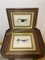 Pair of Small Antique Bicycle Framed Prints