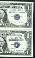 (2 CONSECUTIVE - STAR) $1 1957 Silver Certificate