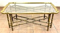 Scalloped Bamboo Style Brass & Glass Coffee Table