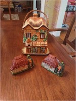 Occupied Japan cottage cookie jar, matching salt