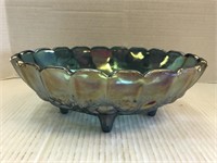 Blue Carnival glass fruit bowl