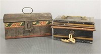 2 antique tin cash boxes, etc: 7 1/2" x