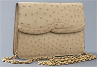 Kuc Tan Ostrich Clutch Handbag